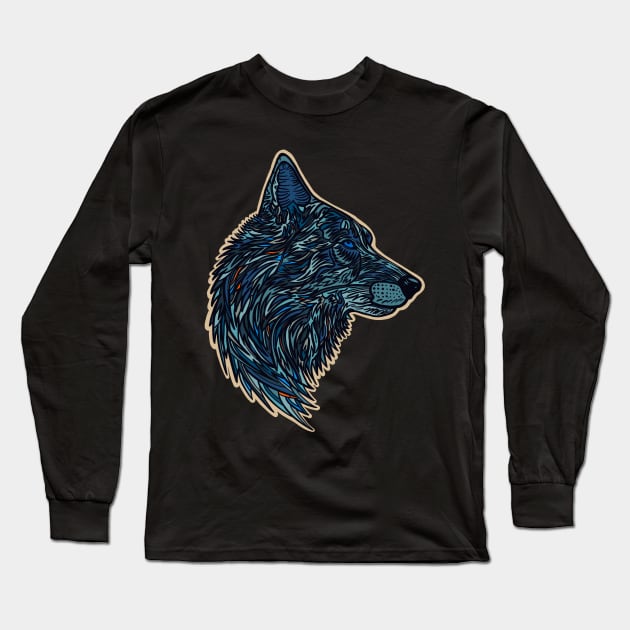 Wolf side profile design #2 - blue version Long Sleeve T-Shirt by DaveDanchuk